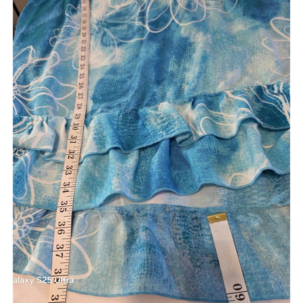 Avenue Blue White Floral Dress 2X (22/24) short Sleeve Ruffled Hem - Picture 6 of 11